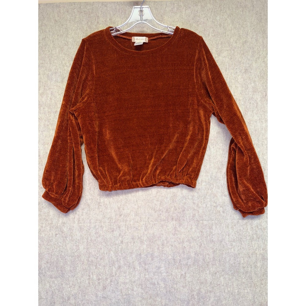 Altar'd State Chenille Sweater Small Rust Orange Ribbed Balloon Sleeve Crop EUC‎